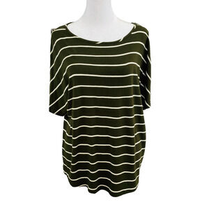 Colette Cold Shoulder Shirt Top Green & White Stripe Women Medium Summer Fall